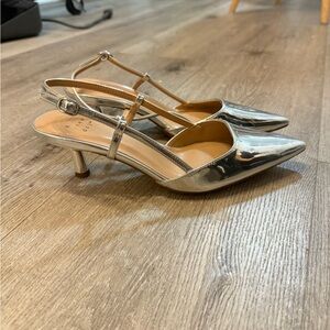 Target Annette Silver Metallic Slingback Kitten Heels - SZ 8; Never Worn